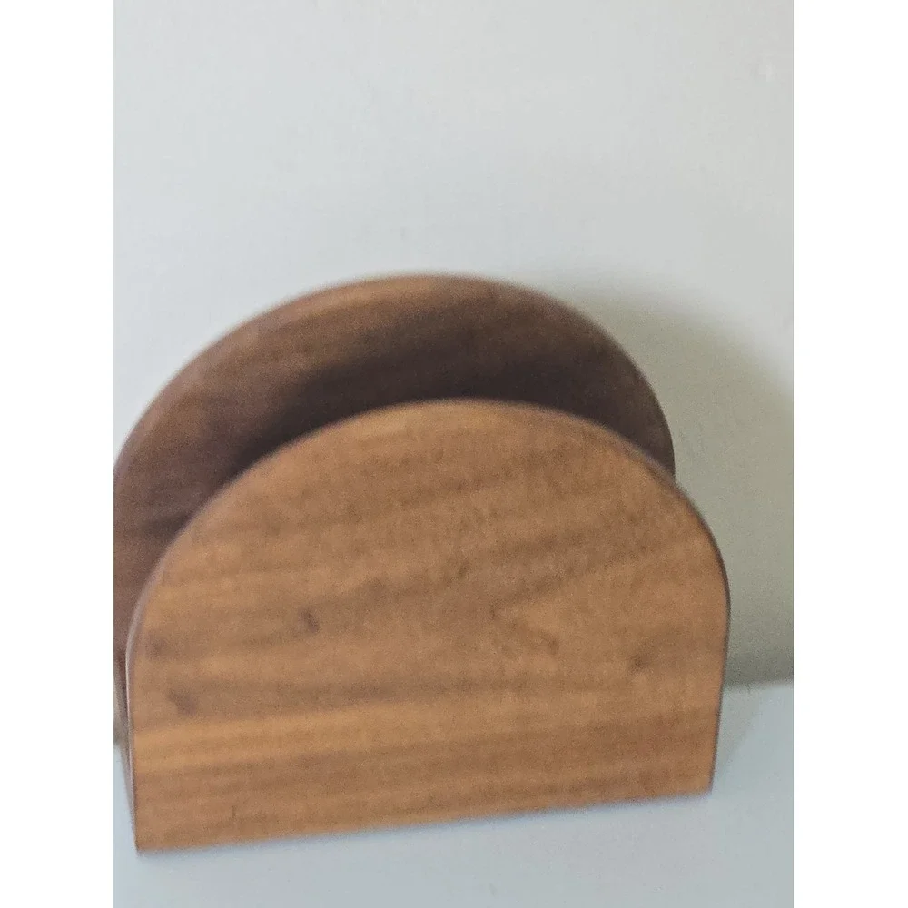 VTG Mid Century Wooden Napkin Holder Arch Teak Acacia Wood Letter Organizer MCM
